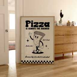 Retro Cartoon Pizza Print, Charming Style Gift For Foodie, Lover Food Kitchen Wall Art 2371 - thumbnail 2