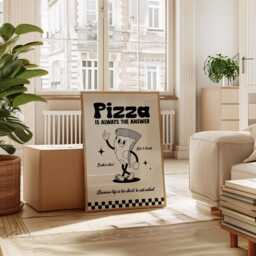 Retro Cartoon Pizza Print, Charming Style Gift For Foodie, Lover Food Kitchen Wall Art 2371 - thumbnail 3