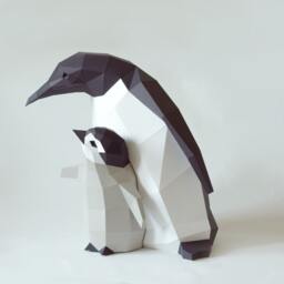 Diy Kit Penguin Mama & Chick By Paperwolf, 3D Paper Animal Cut Out Project Grey White Black - thumbnail 2