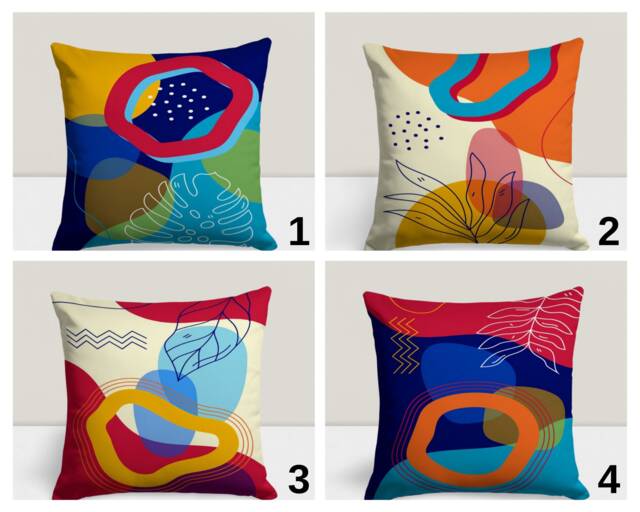 Abstract Shapes Pillow Cover, Modern Art Deco Leaf Cushion Case, Contemporary Cover, Stylish Living Room Decor, Trendy Bedroom Accent - image 1