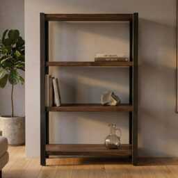 4-Tier Industrial Wood & Metal Shelving Unit Solid Shelves, Angle Steel Frame, Bookcase, Bookshelf, Display Cabinet - thumbnail 3