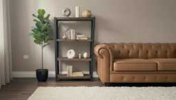 4-Tier Industrial Wood & Metal Shelving Unit Solid Shelves, Angle Steel Frame, Bookcase, Bookshelf, Display Cabinet - thumbnail 1