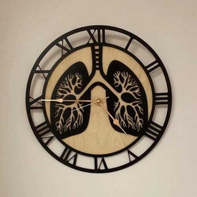Personalize Pulmonology Lungs Wood Wall Clock 12-18Inch, Respiratory System Clinic Decor - image 1