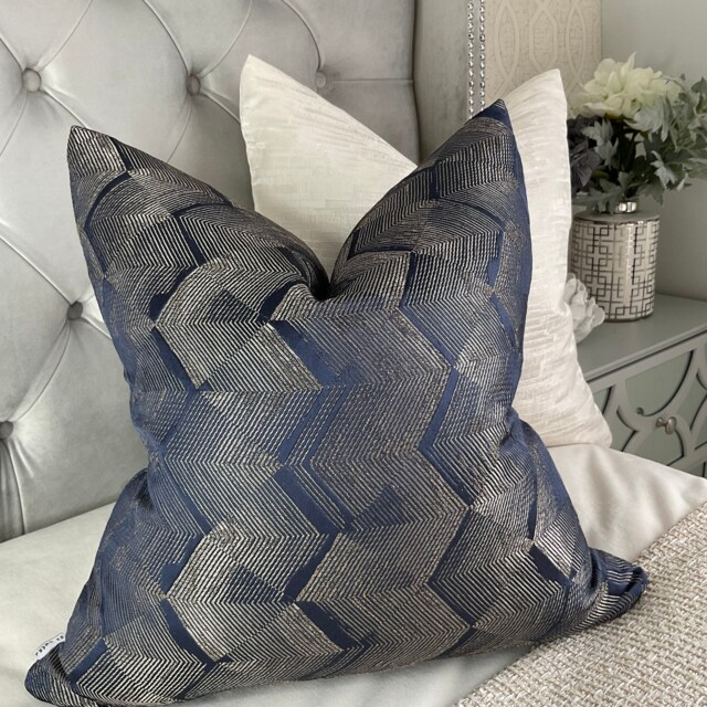 Navy Gold Cushion Cover, Geometric Pillow Luxury Navy Tanabe Harlequin Fabric - Worldwide Shipping - image 1
