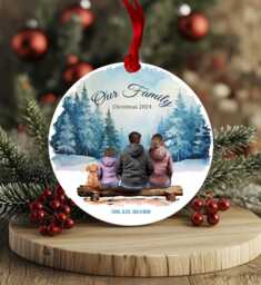 Personalised Couple, Children & Dog Christmas Bauble, Our Family Xmas Tree Decor, Gifts For Family, Custom Print Acrylic Bauble - thumbnail 1