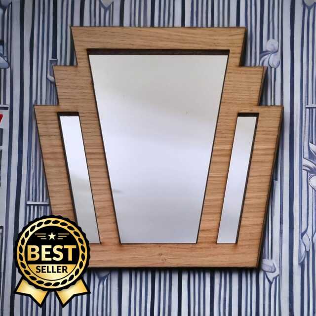 Art Deco Wooden Mirror Rectangle Fan Design, Oak/Walnut/Cherry - image 1