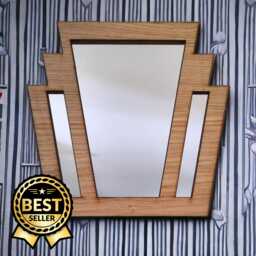 Art Deco Wooden Mirror Rectangle Fan Design, Oak/Walnut/Cherry