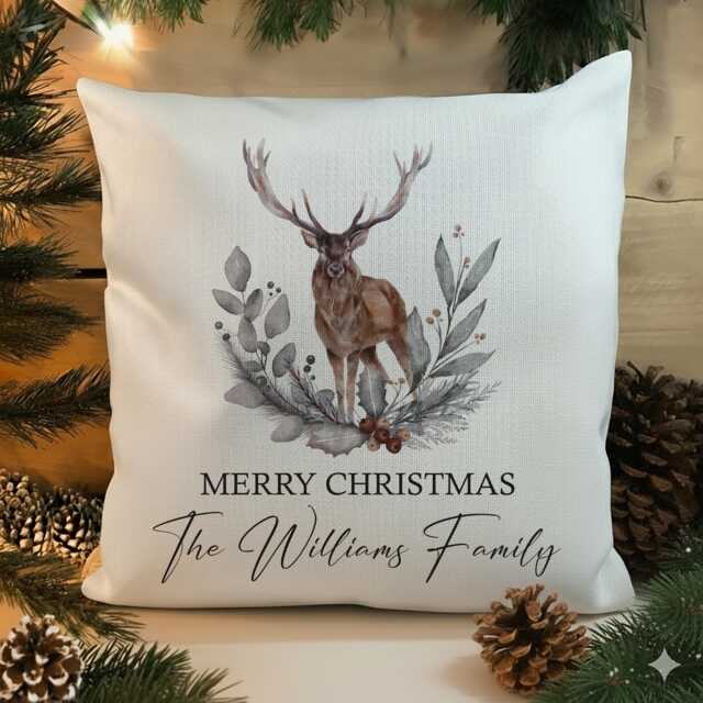 Personalized Reindeer Christmas Cushion - Minimalist Winter Decor - image 1