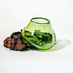 Handmade Blown Glass Vase With Driftwood By Reko Sullivan, Artist - thumbnail 2