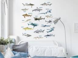 Shark Wall Stickers, Underwater Decals, Whale Stickers For Walls, Themed Room, Ocean Named Sharks - thumbnail 1