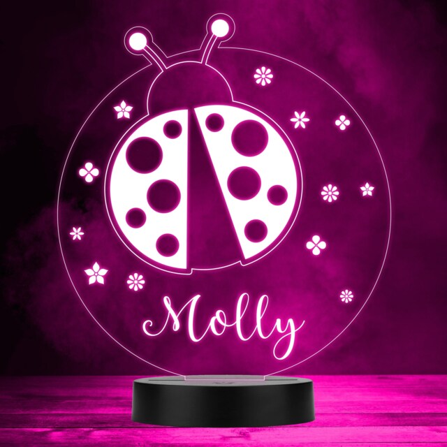 Ladybug Floral Pattern Colour Changing Personalised Gift Led Lamp Night Light - Bedroom - image 1