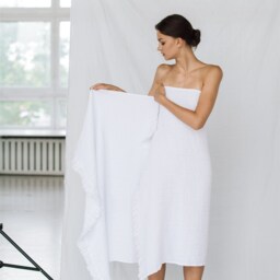 Washed Linen Waffle Wrap Towel, Hair Towel , Day Blanket - thumbnail 3