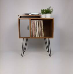 Mid-Century Modern Vinyl Record Storage Cabinet - Hairpin Leg Sideboard - thumbnail 1