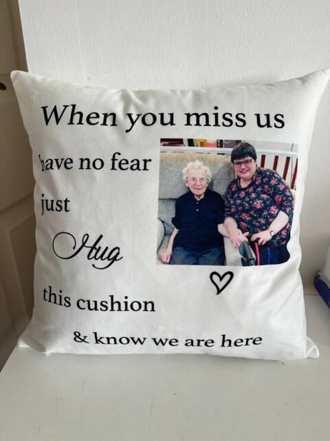 Personalised Memorial Keepsake Cushion Of A Loved One , When You Miss Us , Cuddle Gift , in Loving Memory , Heaven - image 1