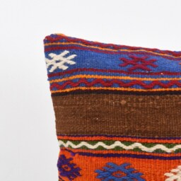 Vintage Turkish Kilim Pillow Cover Handwoven Wool Cushion - 16x16 - thumbnail 3