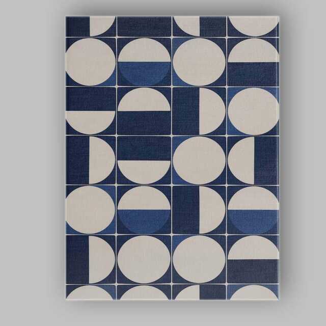 Navy Blue Geometric Circle Grid Abstract Pattern Canvas Wall Art Print Decor Picture Ready To Hang - image 1