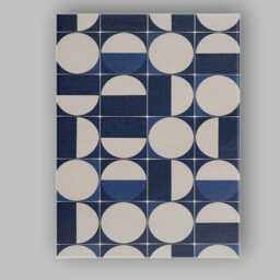 Navy Blue Geometric Circle Grid Abstract Pattern Canvas Wall Art Print Decor Picture Ready To Hang - thumbnail 1