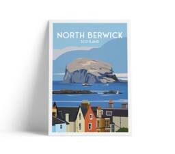 North Berwick Scotland Travel Poster Bass Rock View - thumbnail 1