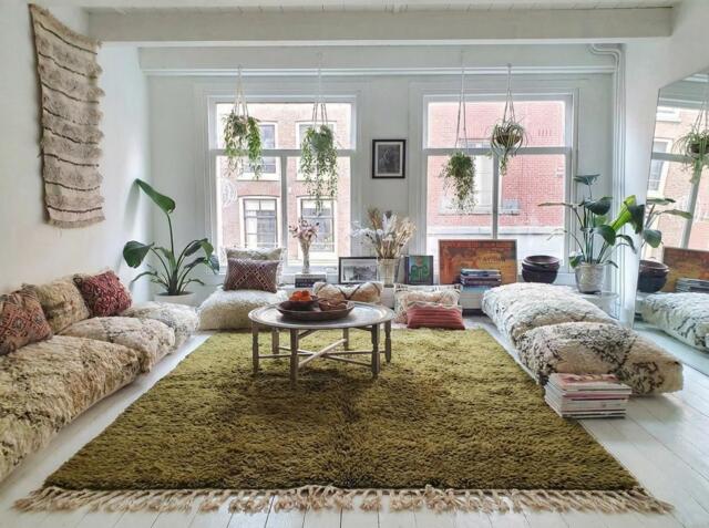 Hand Tufted Green Moroccan Berber Rug - Large Area Moss Shag Custom Made Wool Carpet - image 1