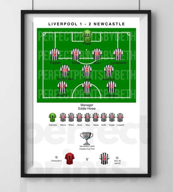 Newcastle Carabao Cup Winners 24/25 Team Print A4 A3 Football Winner Print - image 1