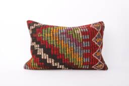 Handwoven Turkish Kilim Pillow Cover Bohemian Lumbar Cushion - 16x24