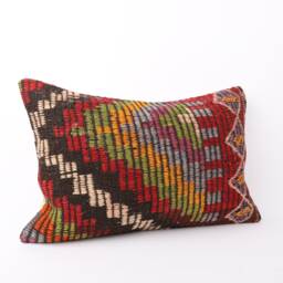 Handwoven Turkish Kilim Pillow Cover Bohemian Lumbar Cushion - 16x24 - thumbnail 3