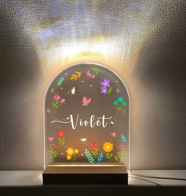 Custom Floral Name Night Light Personalized Nursery Decor - image 1