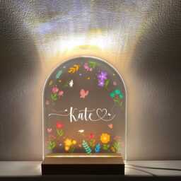 Custom Floral Name Night Light Personalized Nursery Decor - thumbnail 3