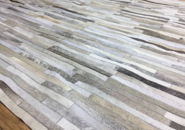 Cowhide Patchwork Rug Raw Leather Argentina - Free Shipping Rug, Mix Of Greys, Creams & Whites. Model Strip 8' X 10' - image 1