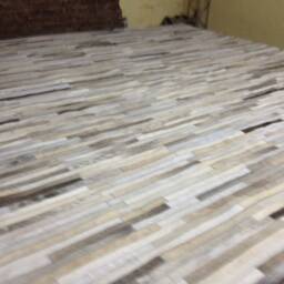 Cowhide Patchwork Rug Raw Leather Argentina - Free Shipping Rug, Mix Of Greys, Creams & Whites. Model Strip 8' X 10' - thumbnail 2