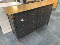 Large Painted Chest Of Drawers Merchant Black Gold Moroccan Metallic Leaf Round Handles - thumbnail 1