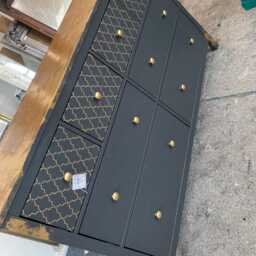 Large Painted Chest Of Drawers Merchant Black Gold Moroccan Metallic Leaf Round Handles - thumbnail 4