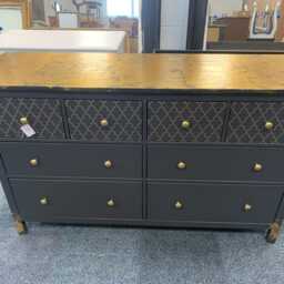 Large Painted Chest Of Drawers Merchant Black Gold Moroccan Metallic Leaf Round Handles - thumbnail 2