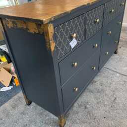 Large Painted Chest Of Drawers Merchant Black Gold Moroccan Metallic Leaf Round Handles - thumbnail 3
