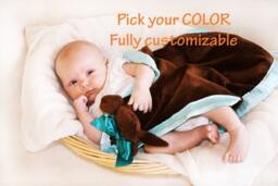 Brown Puppy Security Blanket Handmade Baby Lovey With Satin