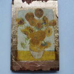 Van Gogh Sunflowers Wooden Wall Art Gold Accent Floral Decor - thumbnail 2