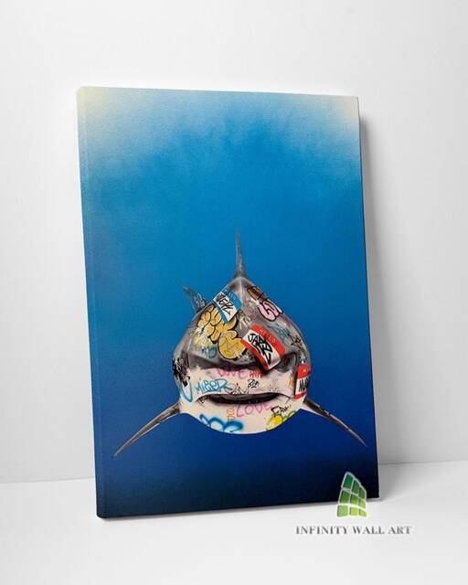 Graffiti Shark Canvas Art Wall Print Picture Banksy Style Abstract Animal Framed Home Decor -D28 - image 1