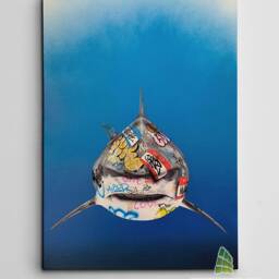 Graffiti Shark Canvas Art Wall Print Picture Banksy Style Abstract Animal Framed Home Decor -D28 - thumbnail 2