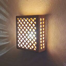 Square Terracotta Wall Light Cover, Moroccan Indoor Or Outdoor Wall Sconce - thumbnail 2