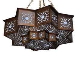 Moroccan Pendant Light Brass Star Pattern - Handcrafted, Antique Gold - thumbnail 1