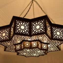 Moroccan Pendant Light Brass Star Pattern - Handcrafted, Antique Gold - thumbnail 3