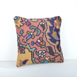 Handmade Wool Kilim Pillow Cover Rustic Turkish Cushion - 16x16'' - thumbnail 2