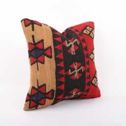 Vintage Turkish Kilim Pillow Cover Handwoven Wool Throw - 16x16 - thumbnail 3