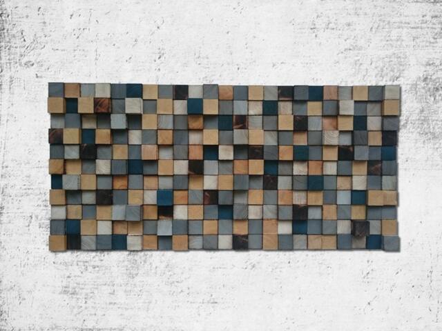 Reclaimed Wood Wall Art - Geometric Cube Mosaic - image 1