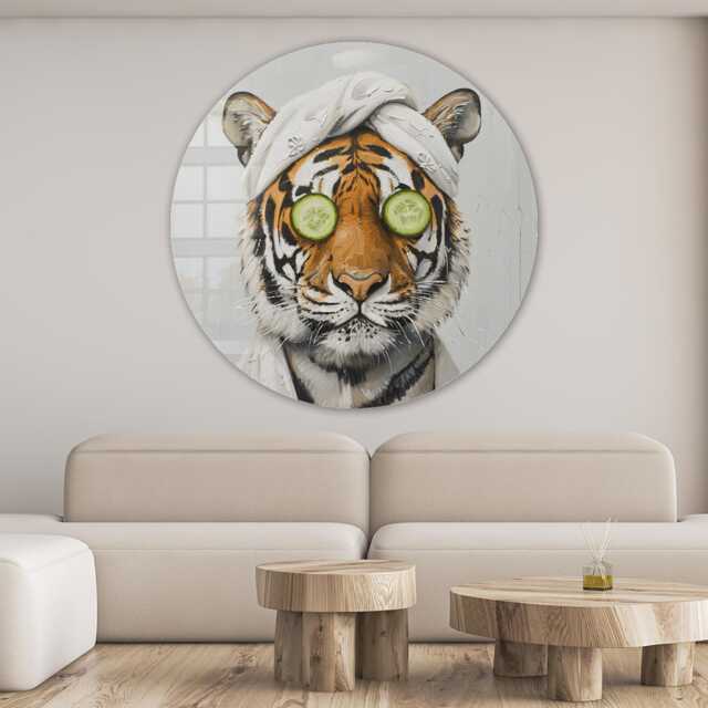 Tiger Zen Round Tempered Glass Wall Art, Large Decor, Living Room Home Decor Artwork, Painting, For Bedroom, Housewarming - image 1