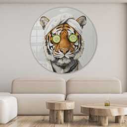 Tiger Zen Round Tempered Glass Wall Art, Large Decor, Living Room Home Decor Artwork, Painting, For Bedroom, Housewarming - thumbnail 1