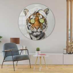 Tiger Zen Round Tempered Glass Wall Art, Large Decor, Living Room Home Decor Artwork, Painting, For Bedroom, Housewarming - thumbnail 2