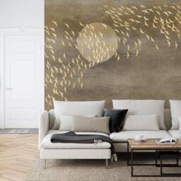 Japanese Gold Birds Wallpaper Mural, Peel & Stick Wall Decal - thumbnail 3