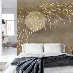 Japanese Gold Birds Wallpaper Mural, Peel & Stick Wall Decal - thumbnail 2