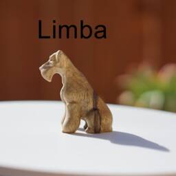 Schnauzer Figurine Or Sculpture. Made Of Solid Limba & Different Hardwoods. Gray in Color. Sitting Pose - thumbnail 2